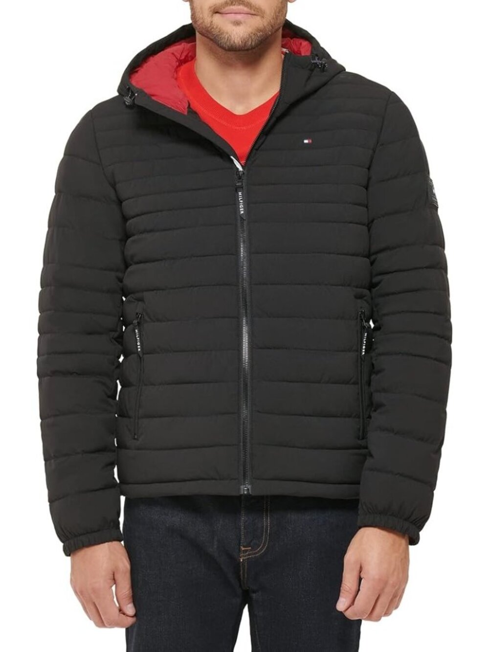 Tommy Hilfiger Mens Black Hooded Puffer Jacket Large NWT